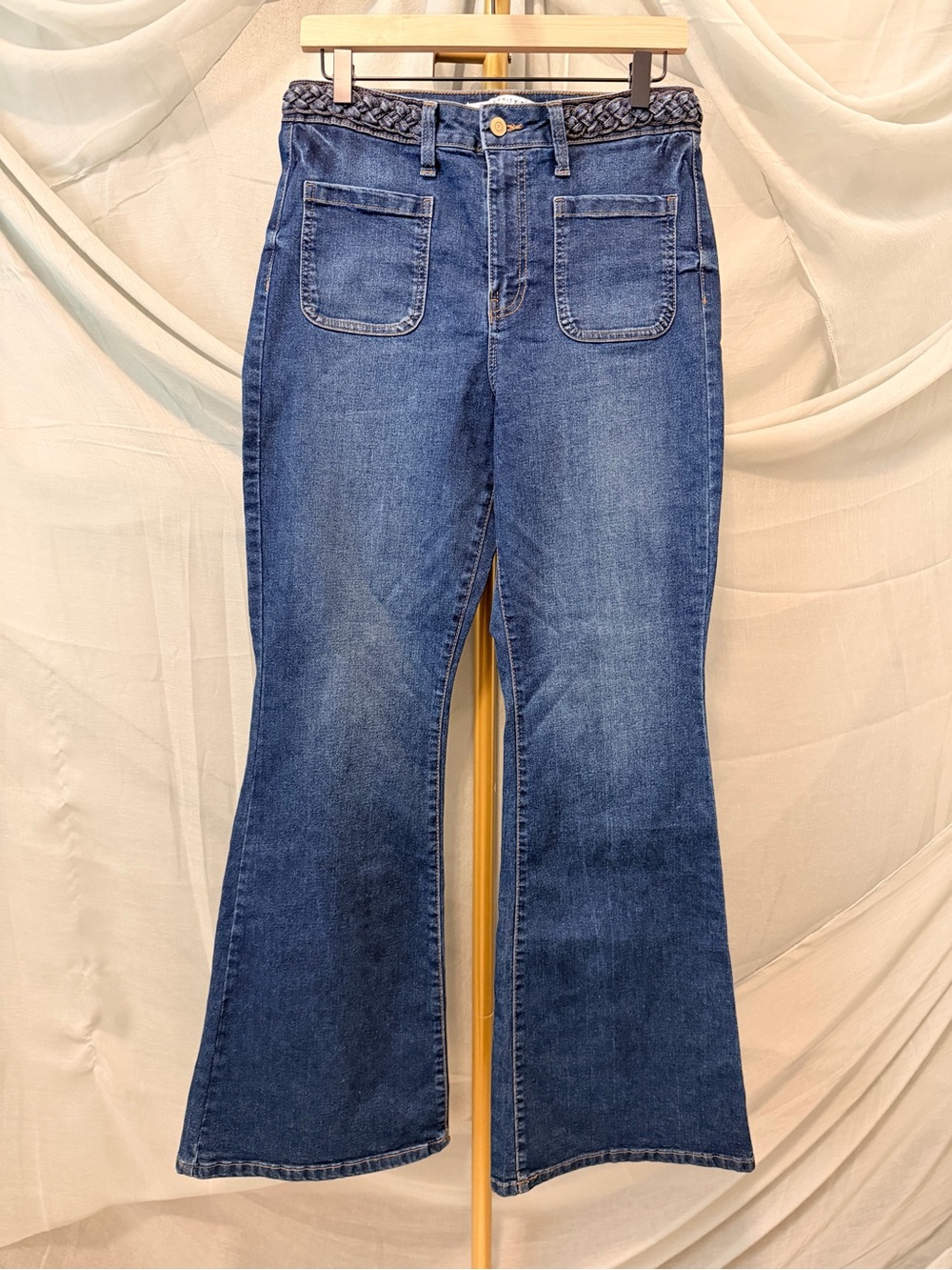 Celebrity Pink Dark Blue Flare Jeans with Braided Waistband